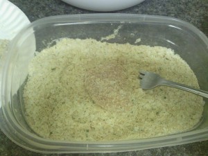 Breadcrumbs, Parmesan cheese, Instant Potatoes and all the seasonings!