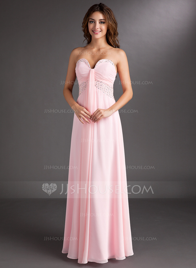 A-Line/Princess Sweetheart Floor-Length Chiffon Prom Dress With Ruffle Beading