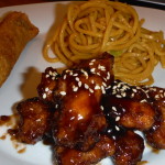 Homemade Honey Baked Sesame Chicken (with Super Canton Lo Mein & Egg Roll.).